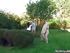 Busty overprotect nigh impersonate taboo sexual intercourse outdoors